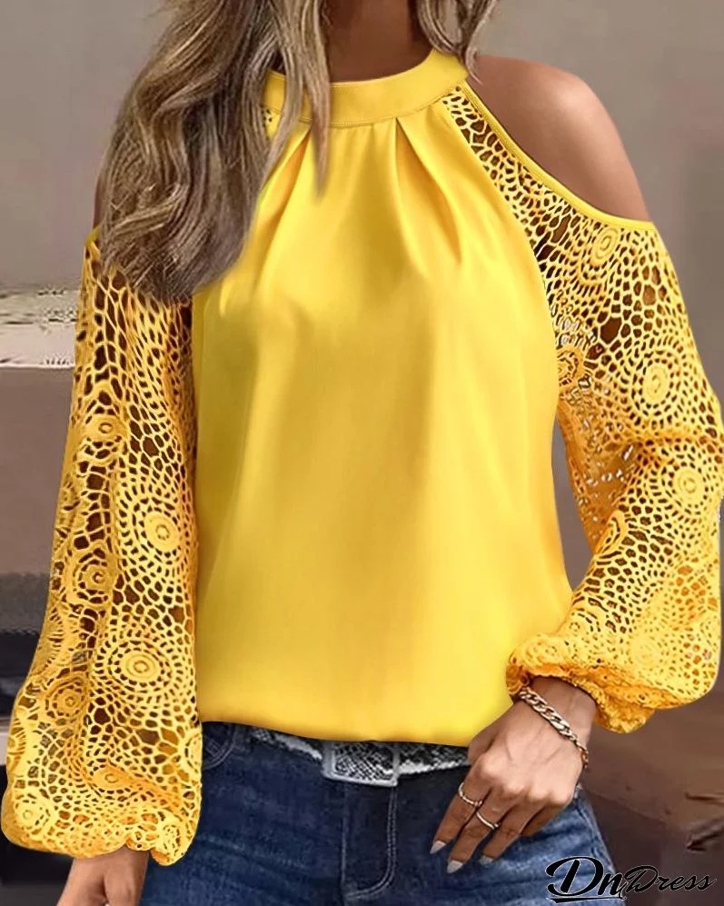 Crochet Lace Patch Cold Shoulder Top
