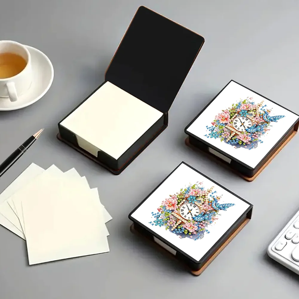 PU Flower Bird Diamond Painting Notecard Box with 160 Sheets of Paper