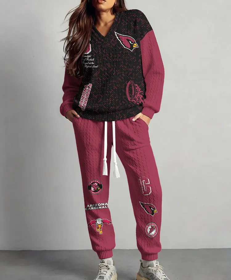 Arizona Cardinals  Classic All-Season Long Sleeve V-Neck Pullover Sweater & Pants Set