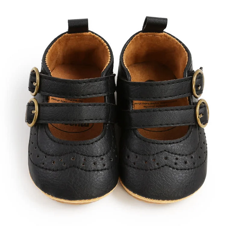 Baby Retro Double Buckle Leather Shoes