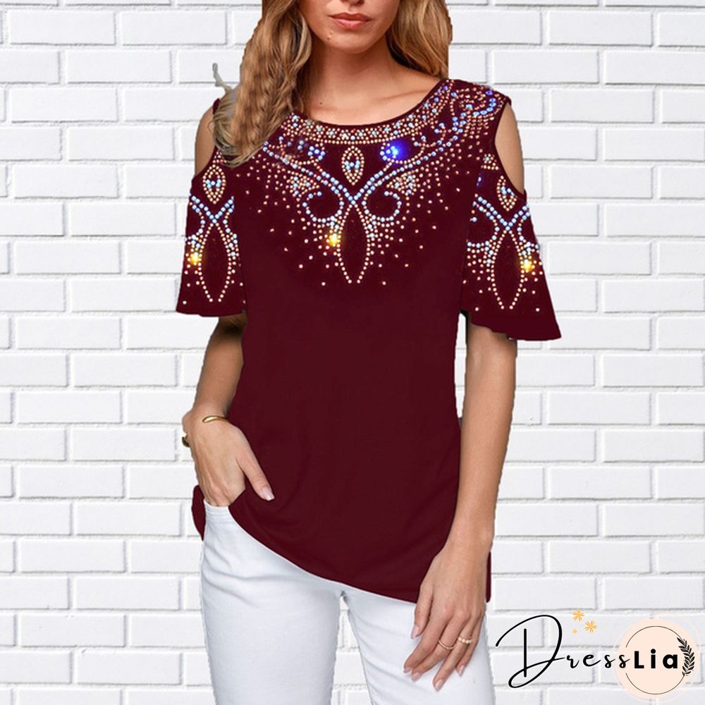 Women's Fashion Shirts Gradual Printed Round Neck Blouse Casual T Shirts tops Plus Size XS-8XL