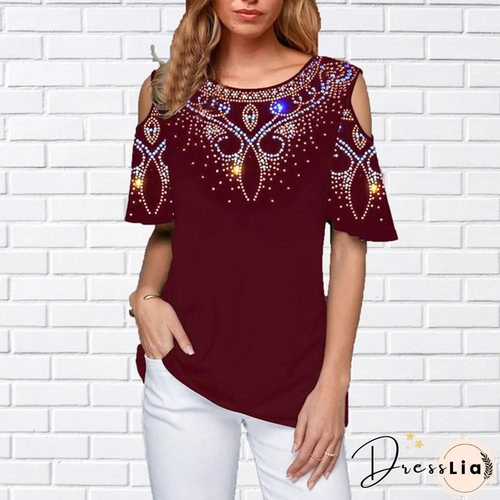 Women's Fashion Shirts Gradual Printed Round Neck Blouse Casual T Shirts tops Plus Size XS-8XL