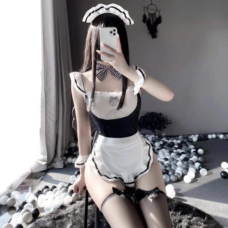 Billionm OJBK Women French Apron Maid Roleplay Sexy Costume School Girl Lingerie Cosplay Uniform Lolita Servant Bodysuit Underwear 2021