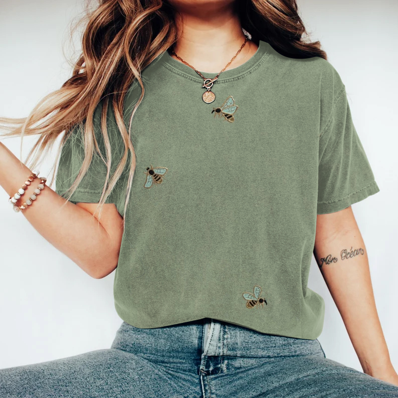 Comstylish Vintage Bees Print Crew Neck Casual T-Shirt