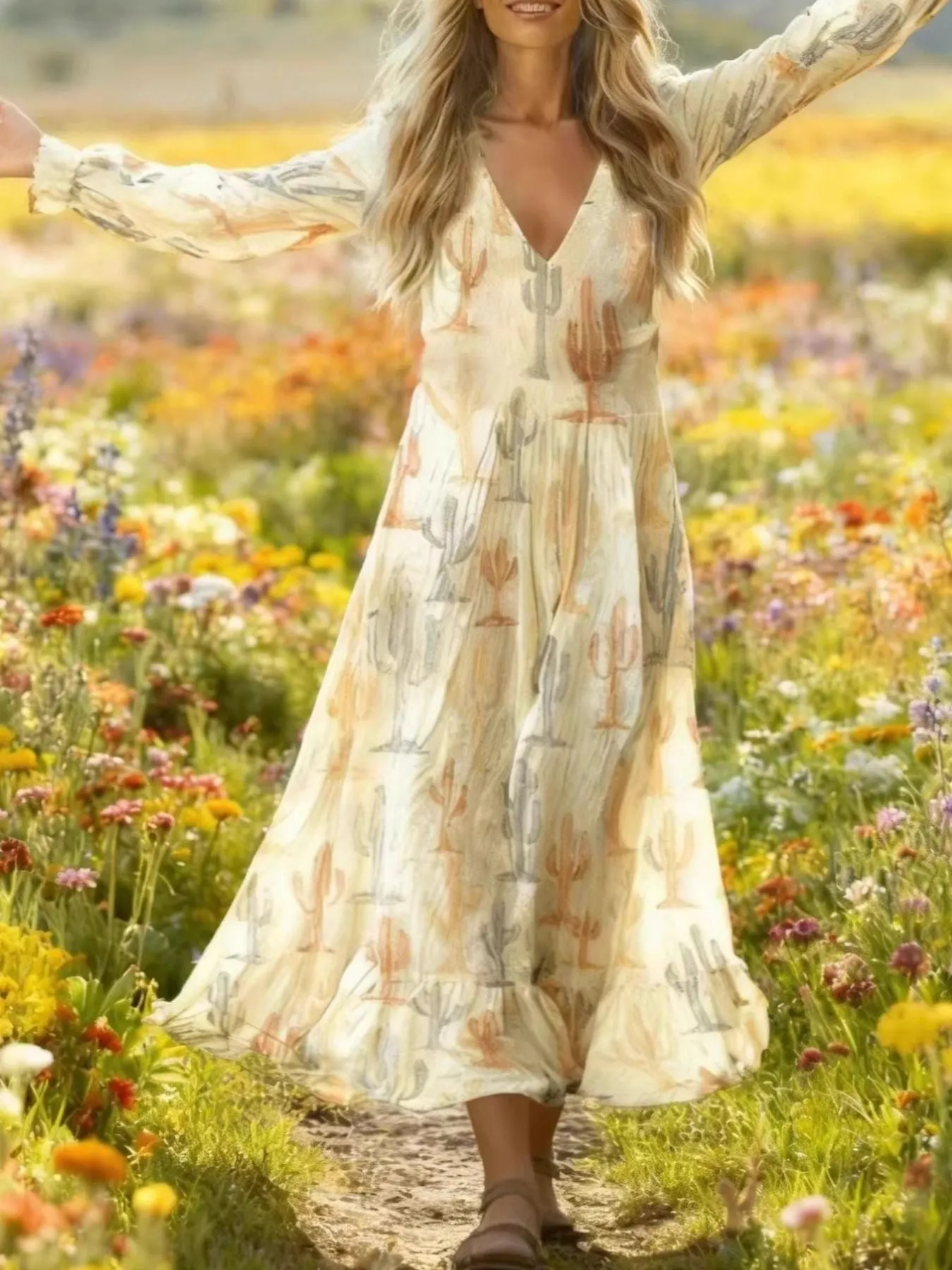 V-Neck Flounce Sleeve Dress mysite idetrend