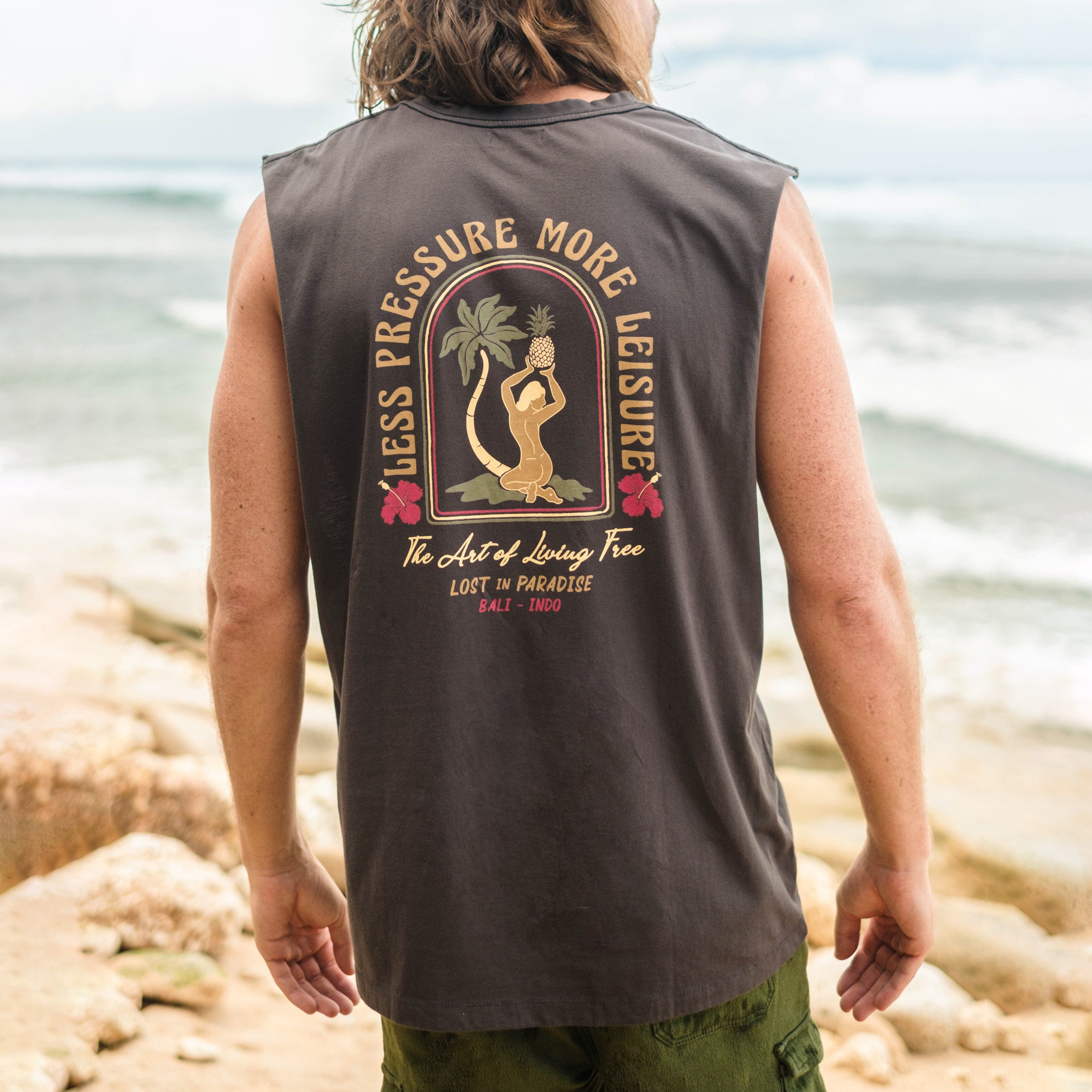  Paradise Graphic Sleeveless Muscle Tee for Men