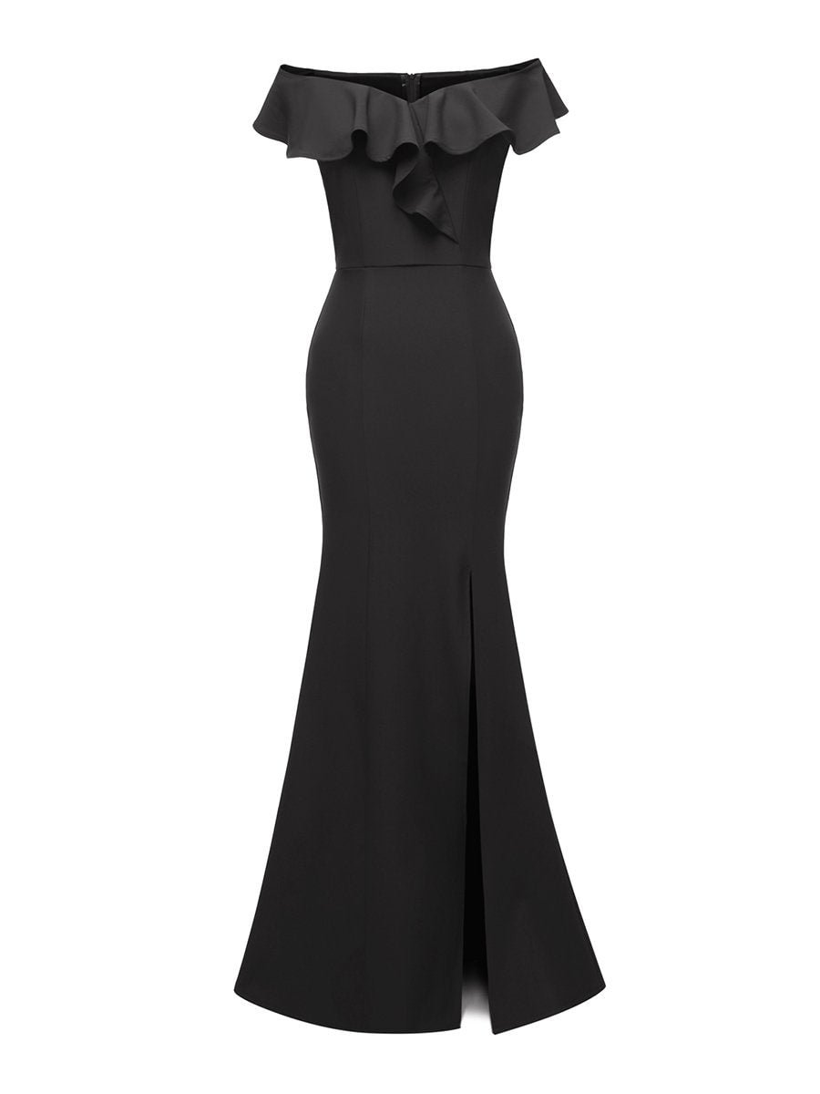 Elegant Prom Dress Ruffle Slash Neck Maxi Long Dress