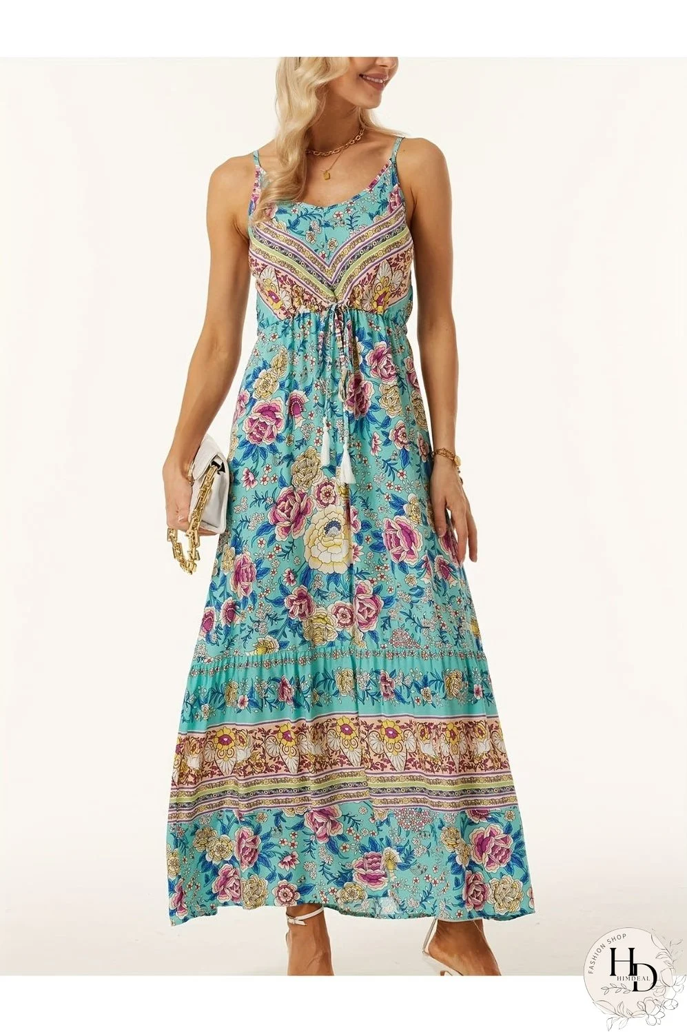 Printed Scoop Neck Midi Cami Dress