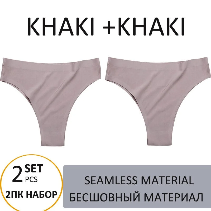 2PCS/Set Woman Panties Sexy Bikini Thongs Women Underwear  T-Back Female Lingerie Seamless Ice Silk Underpants For Woman 2021