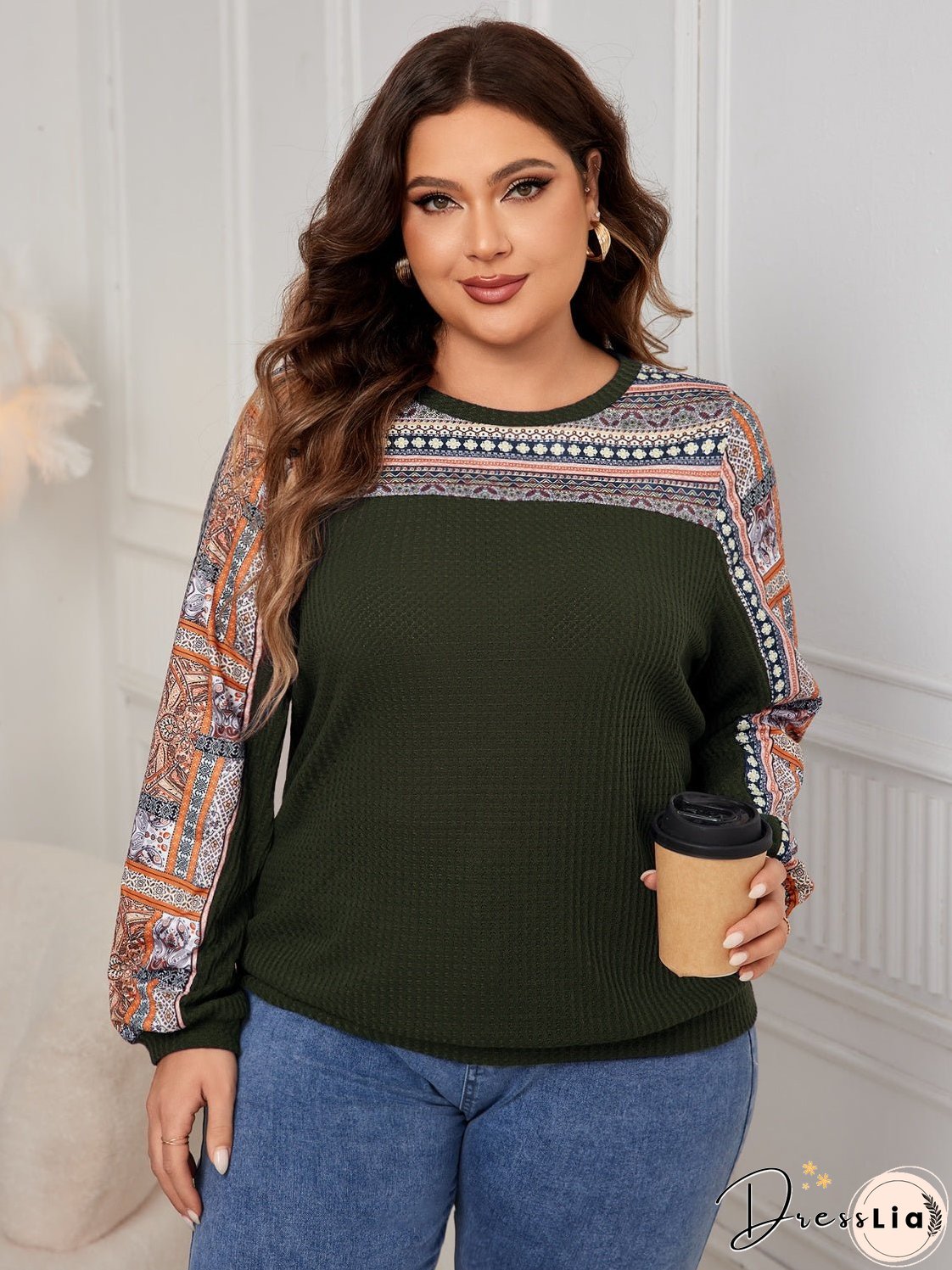 Plus Size Printed Long Sleeve Sweatshirt