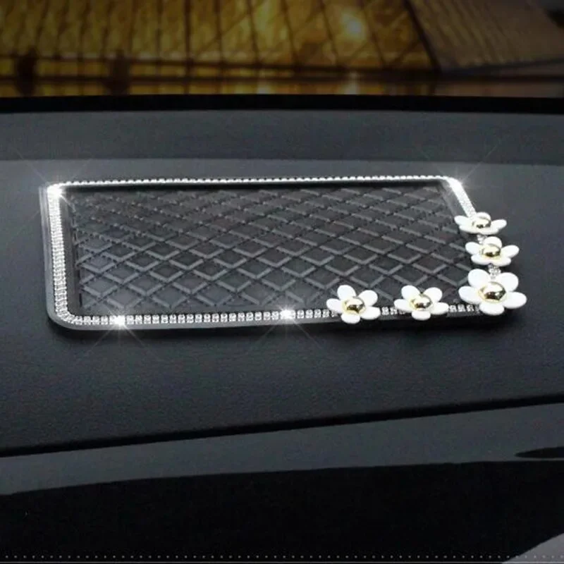 Car interior mats small daisies rhinestones creative decoration female car perfume cushion car dashboard mobile phone pad