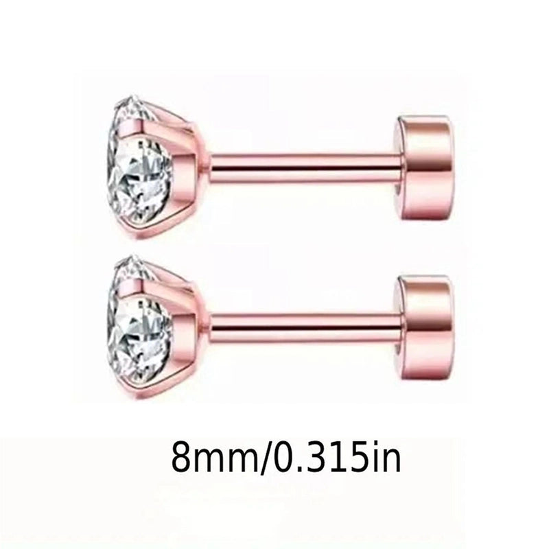 1 Pair Elegant Round Inlay 304 Stainless Steel Zircon 18K Gold Plated Stainless Steel Earrings