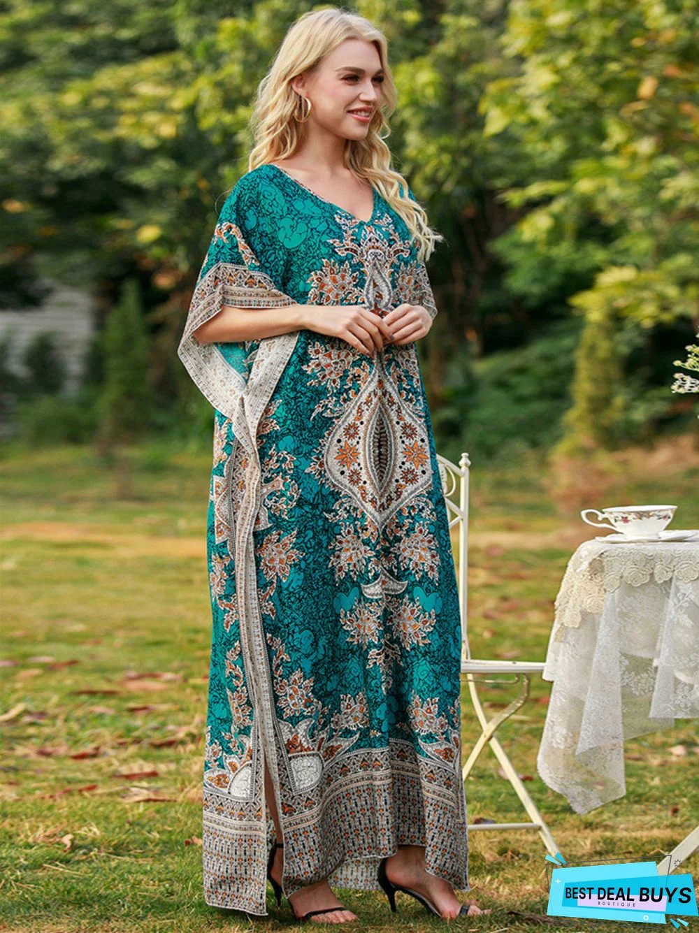 Women's Print Skirt Plus Size Loose Robe Seaside Holiday Dress