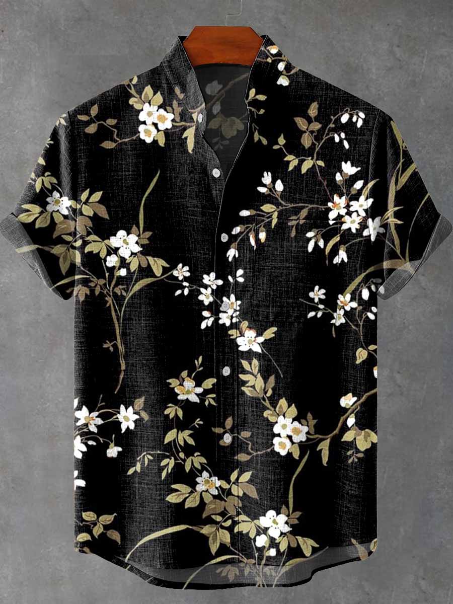 Vintage Art Flower Vintage Print Casual 100% Cotton Shirt