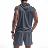 Men's Loose-Fit Casual Hooded Vest And Shorts Athletic Set by Inlyline