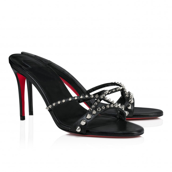 85mm Women's Sandals Pointed Toe Rivet Mules Red Bottom Heels Slip on Stilettos-vocosishoes