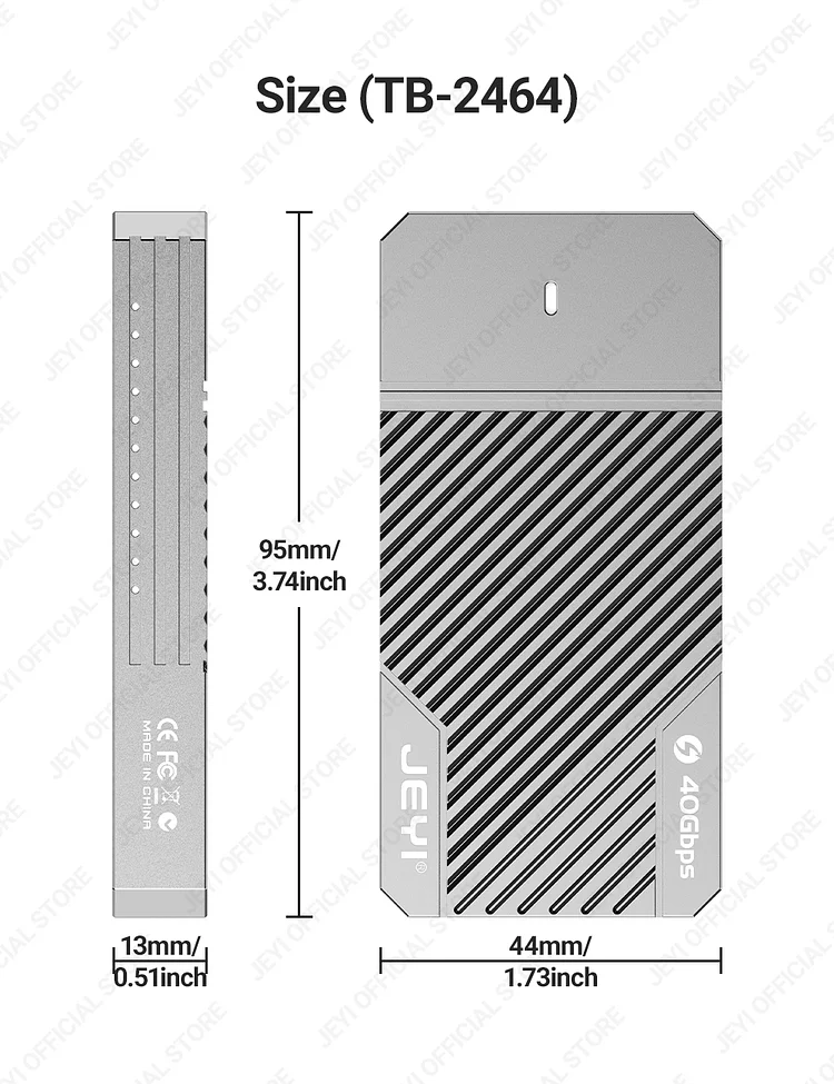 JEYI 40Gbps USB 4.0 M.2 NVMe SSD Enclosure M2 To Type-c 4.0 Solid State Drive Case Compatible with Thunderbolt 4/3  ASM2464 USB 3.2/3.1/3