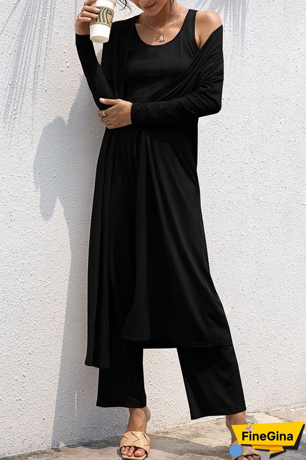 Casual Daily Solid Frenulum Cardigan Collar Long Sleeve Two Pieces