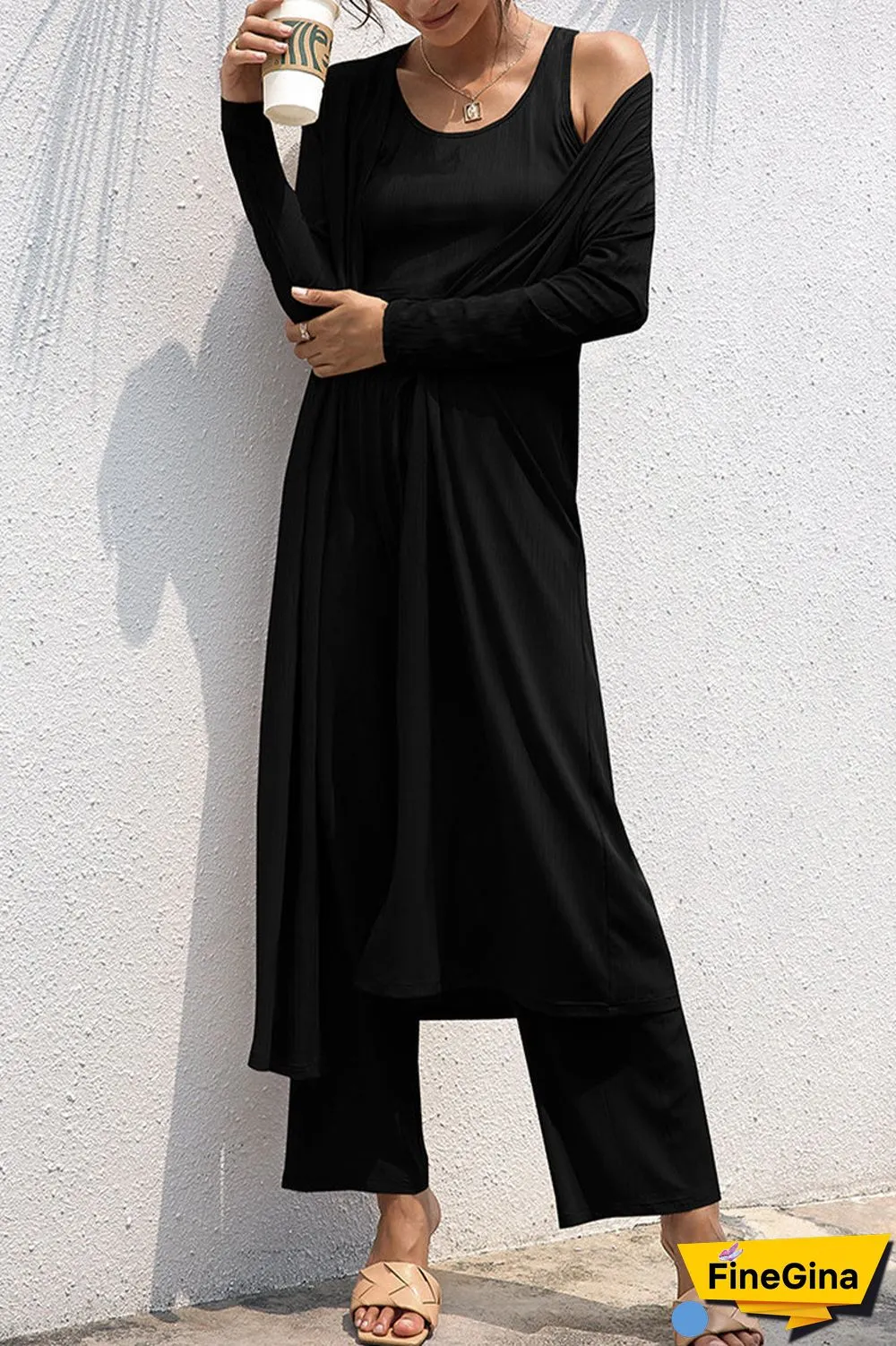 Casual Daily Solid Frenulum Cardigan Collar Long Sleeve Two Pieces