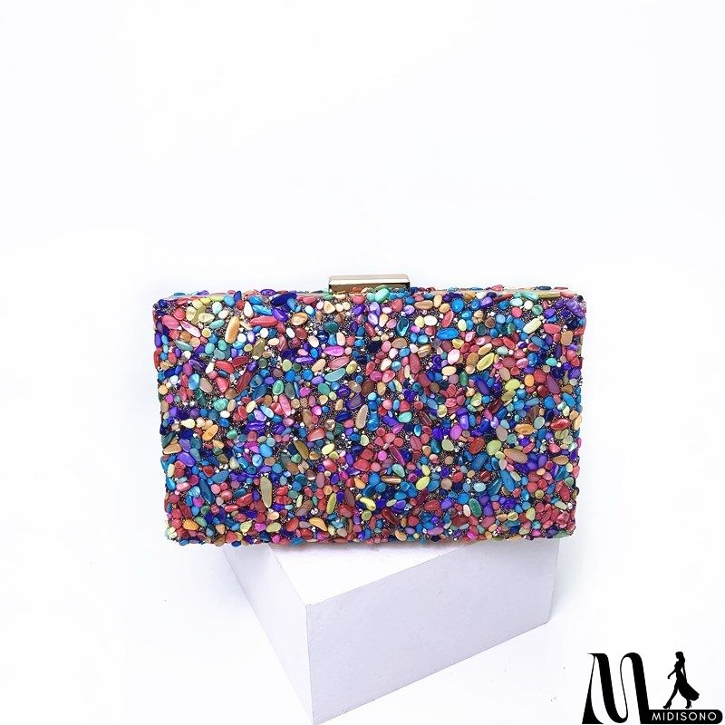 MidiSono - Women Chic Creative Multi Rhinestone Inlay Clutch Square Evening Bag