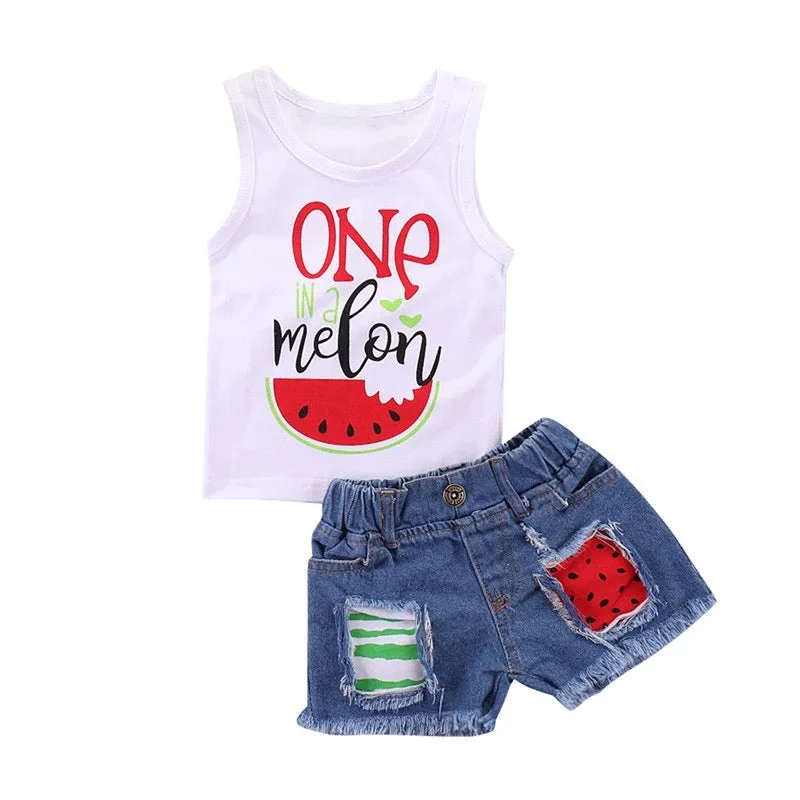 Toddler Baby Girl Tops One Melon Striped Round Neck Clothes