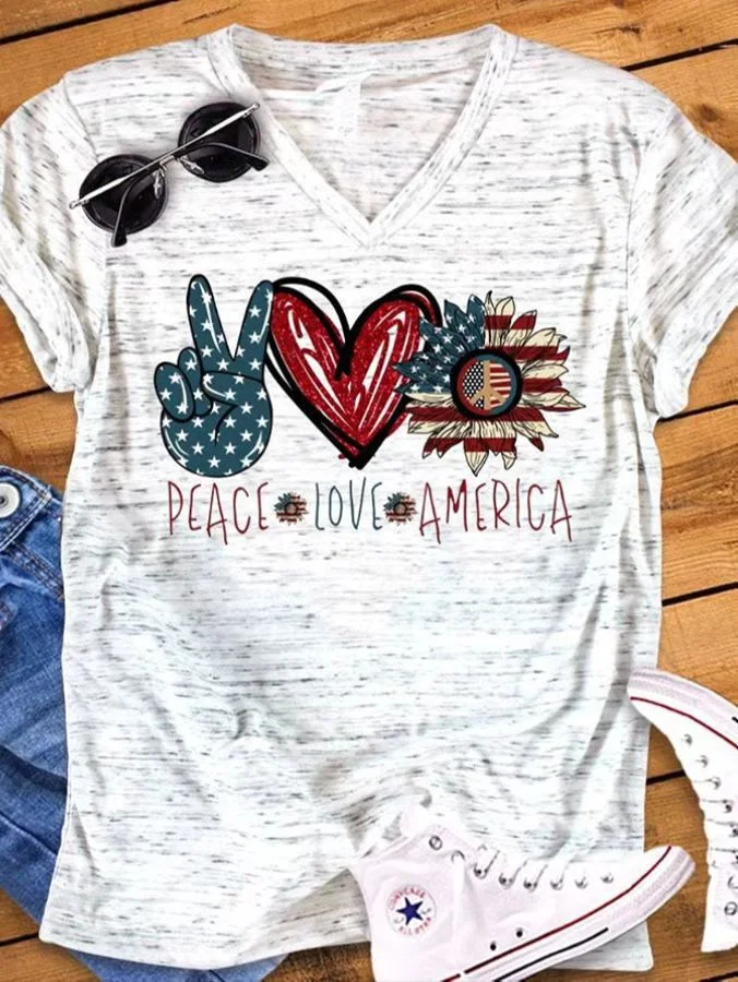 Peace Love America 4th of July V-neck T-shirt