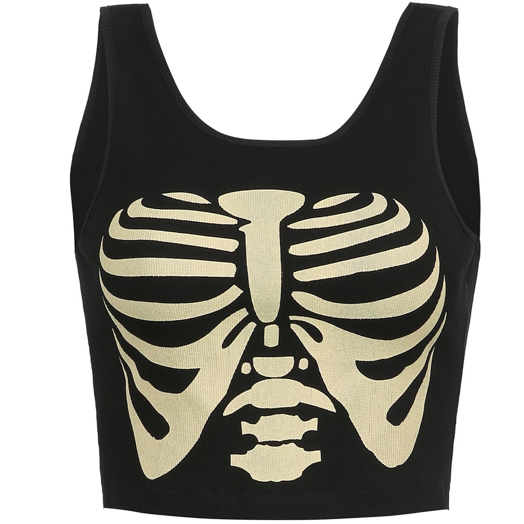 Rapcopter Pinted y2k Knitted Crop Top Aesthetic Camis Goth Black Corset Top Women Harajuku Tee Vintage Fashion Sweats Streetwear