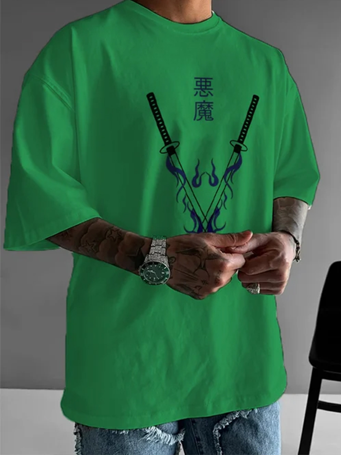 Oversized Unisex Simple Anime Print T-Shirt