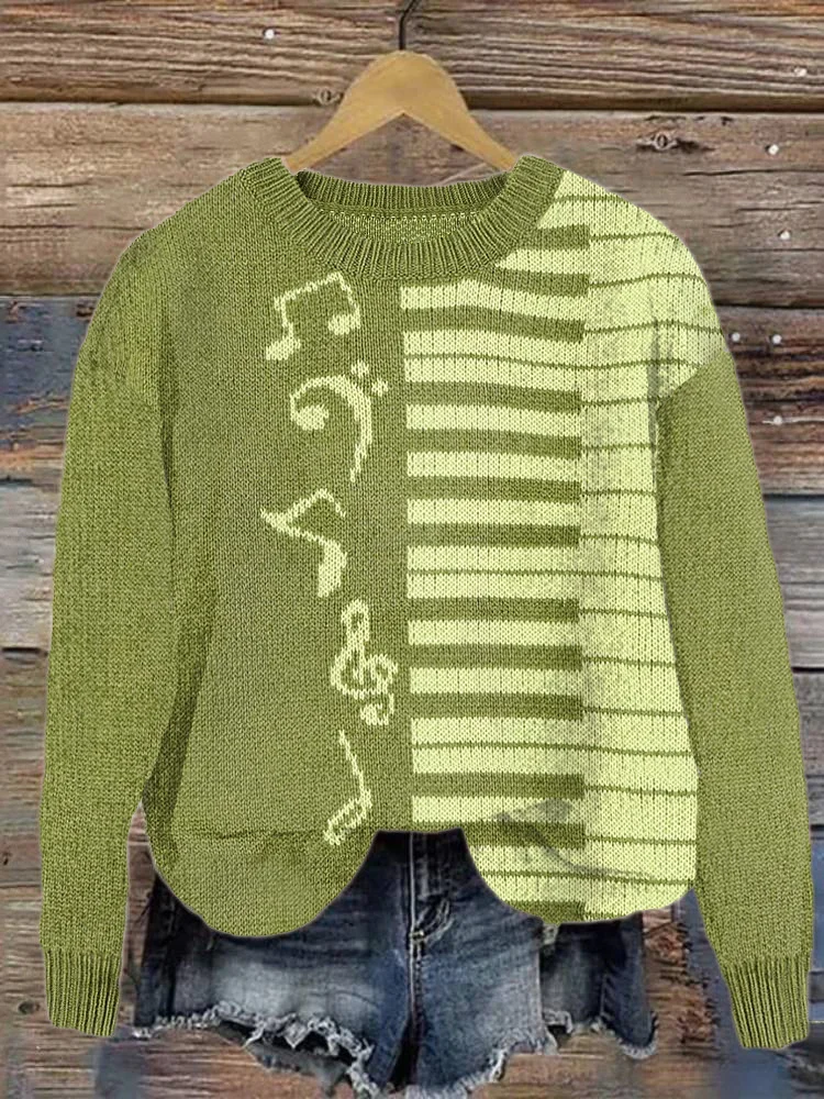 VChics Musical Note Pattern Cozy Knit Sweater