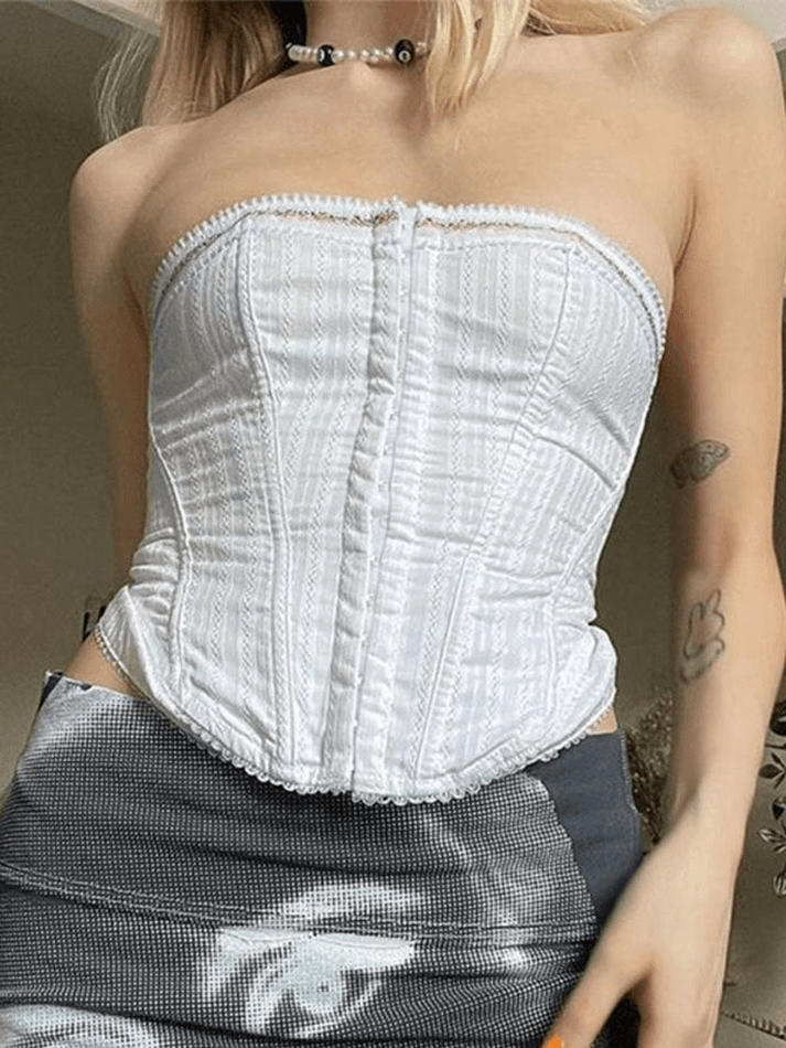 Lace Trim Strapless Corset Top