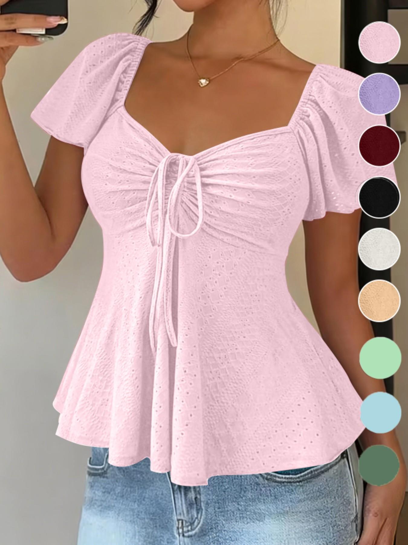 Women's Sweet Cute Style Breathable Lightweight Short Sleeve Top Blouse for Daily, Everyday Wear, Summer Casual Wear, Comfortable and Stylish Shirts Women's Sweet Cute Style Breathable Lightweight Short Sleeve Top Blouse for Daily, Everyday Wear, Summer Casual Wear, Comfortable and Stylish Shirts