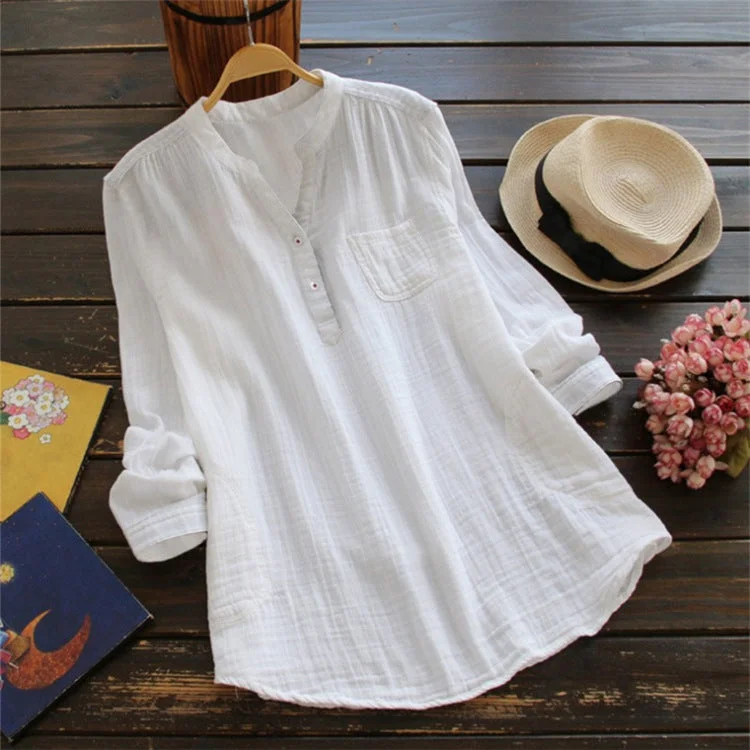 Zingj Plus Stripes Size Cotton Linen Long Sleeve Loose Casual Shirt