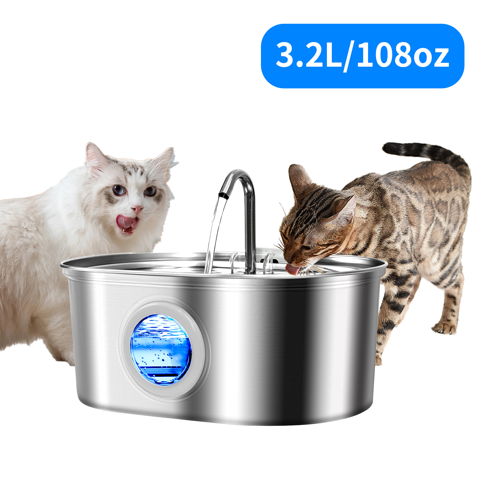 PayUSD Cat Water Fountain Stainless Steel 108oz/3.2L Pet Water Fountain ...