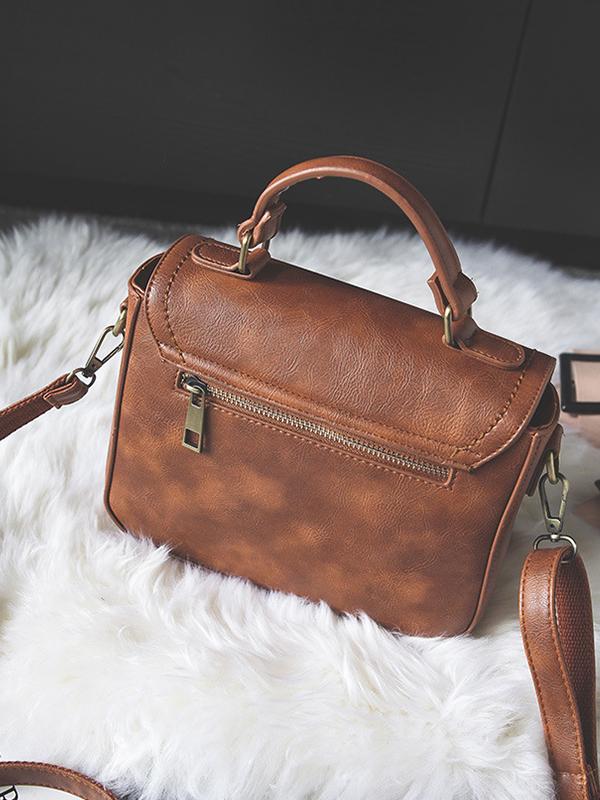 Vintage Unique Buckle Washed Leather Bag