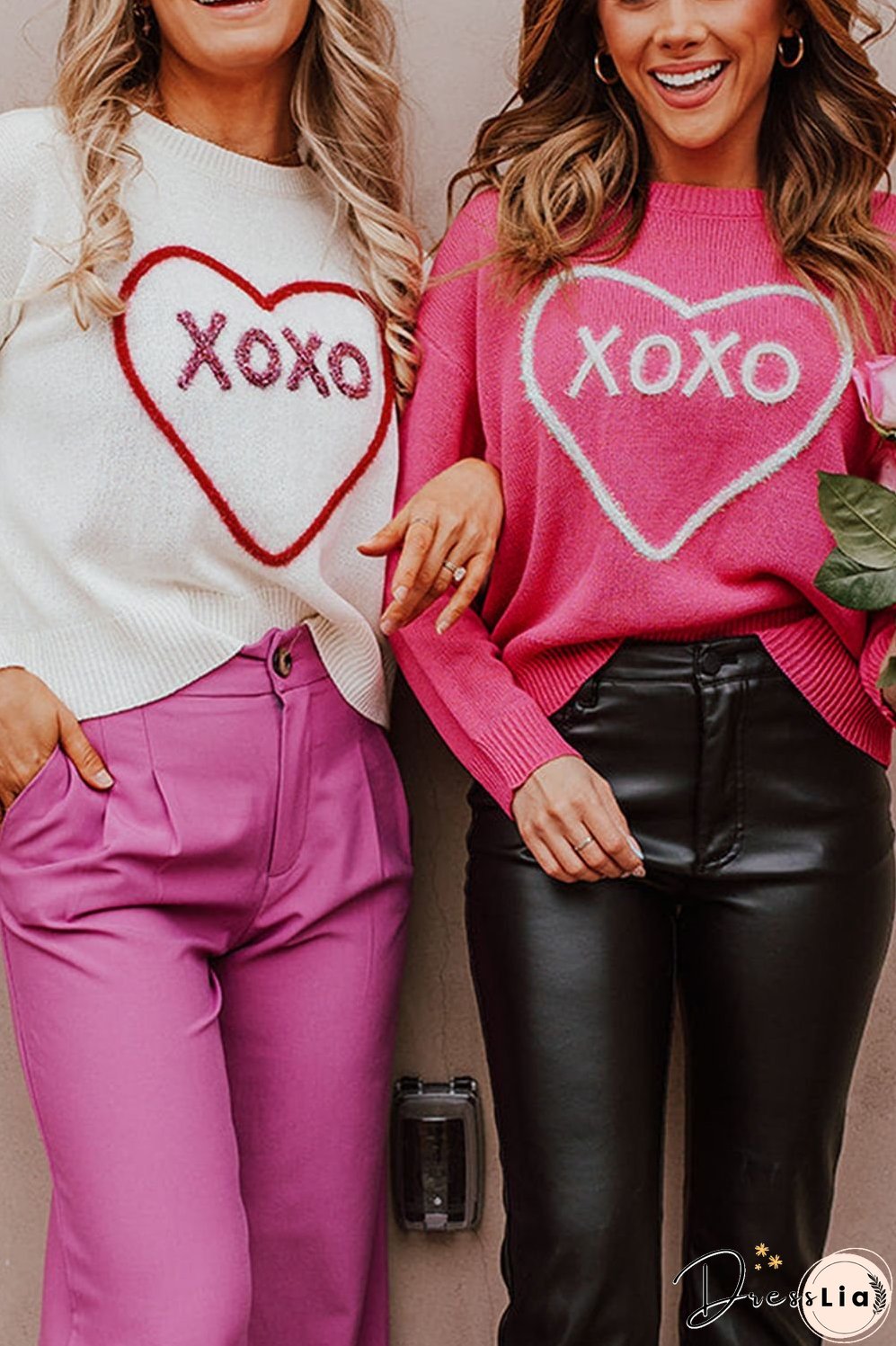 XOXO Round Neck Drop Shoulder Sweater