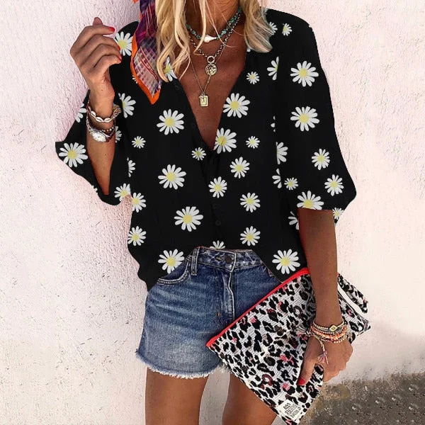 Blouse Women 2020 Spring Summer Floral Print Womens Tops And Blouses V-neck Long Sleeve Office Shirts Streetwear Plus Size Shirt