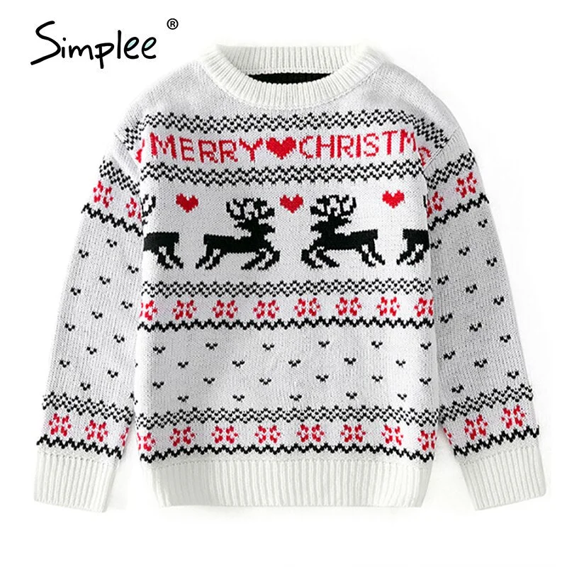 Simplee O-neck Fashion Christmas sweaters women long sleeve Autumn winter deer print knitted female pullover Chic ladies sweater