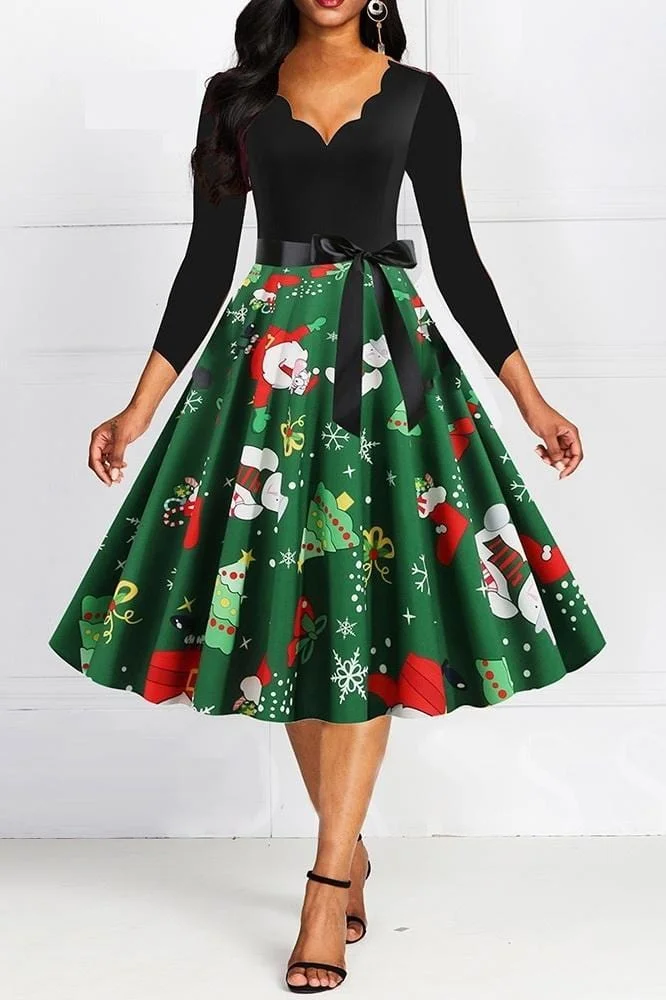 Christmas Patchwork Three-Quarter Sleeve Dress