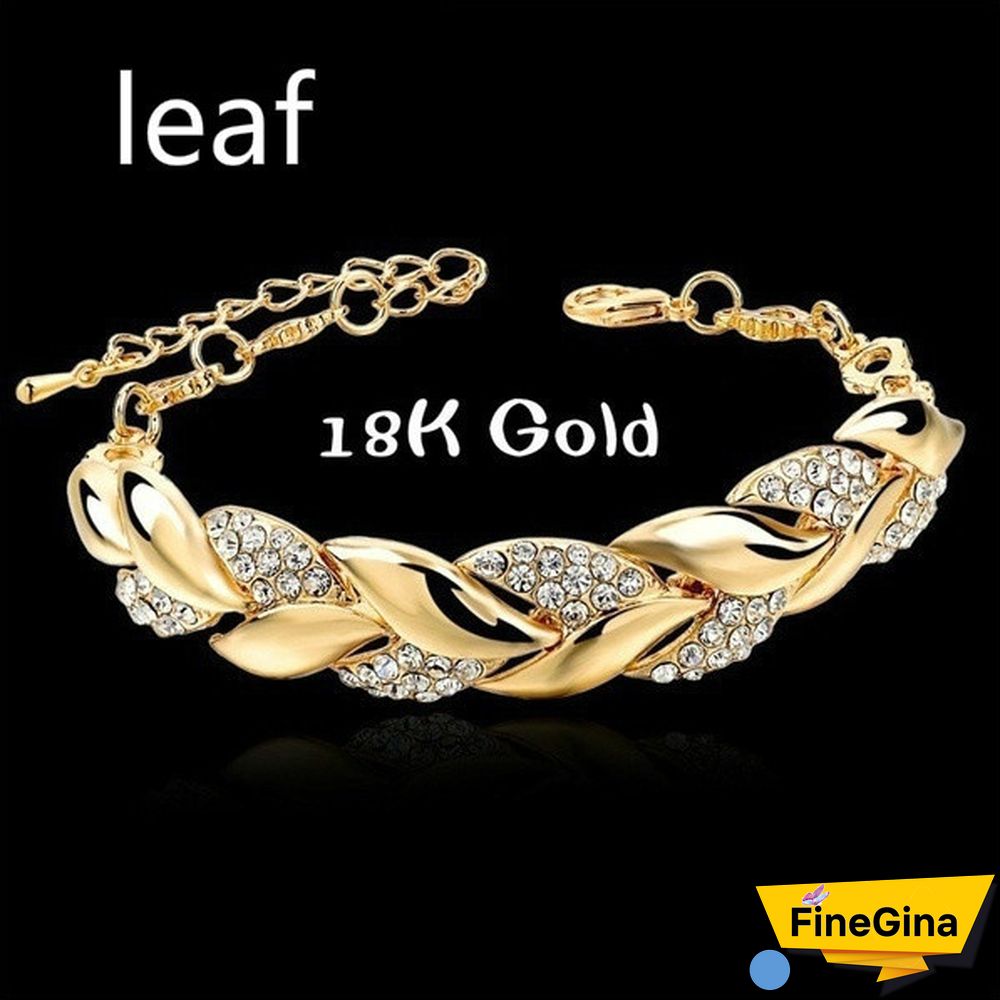 Luxury Fashion Women 925 Sterling Silver Crystal Bracelet 18K Gold Braided Leaf Bracelet Rose Gold Bracelet for Women Diamond Bracelet Valentine's Day Gift Party Bride Engagement Wedding Bracelet Anniversary Gift Christmas Gift Jewelry