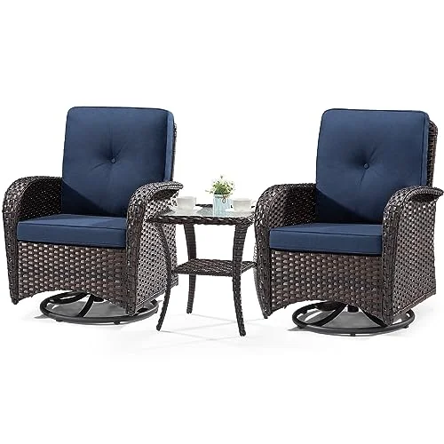 Joyside Wicker Swivel Glider Chairs Set with Side Table