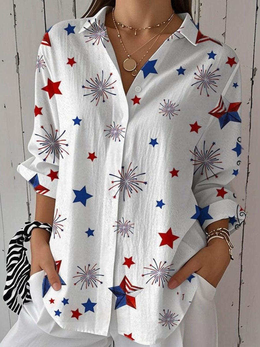 Women Long Sleeve V-neck Graphic Floral Printed Top