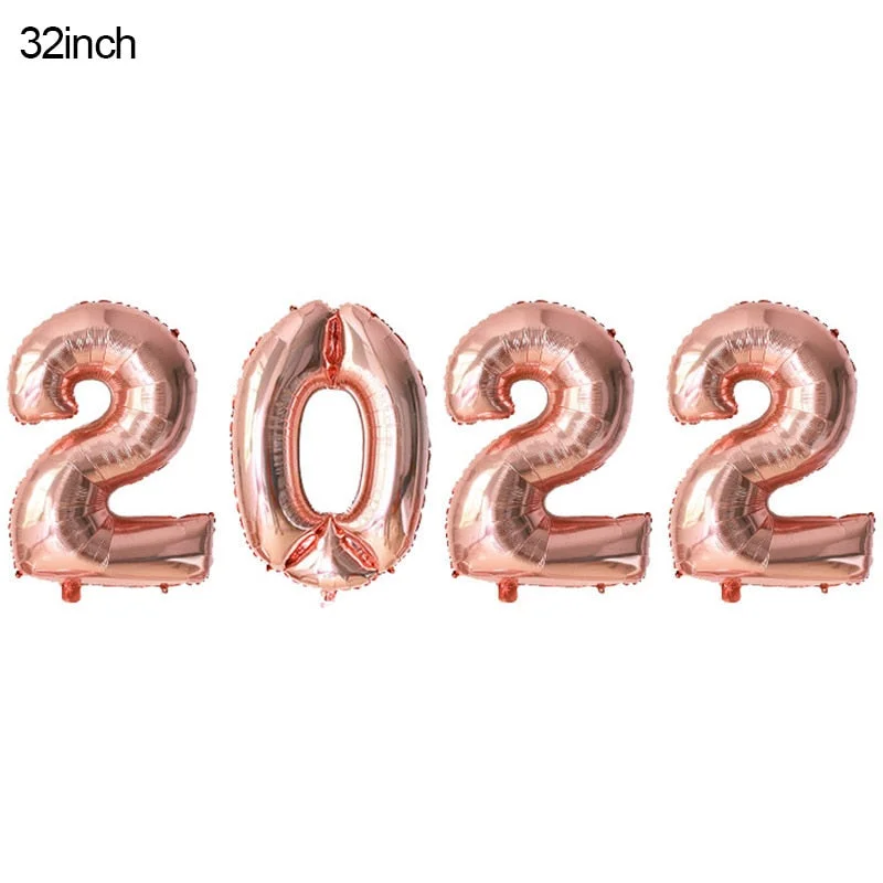 2022 Happy New Year Gold Number Foil Balloons Paper Banner Navidad New Year Eve Christmas Party Decoration Cupcake Toppers