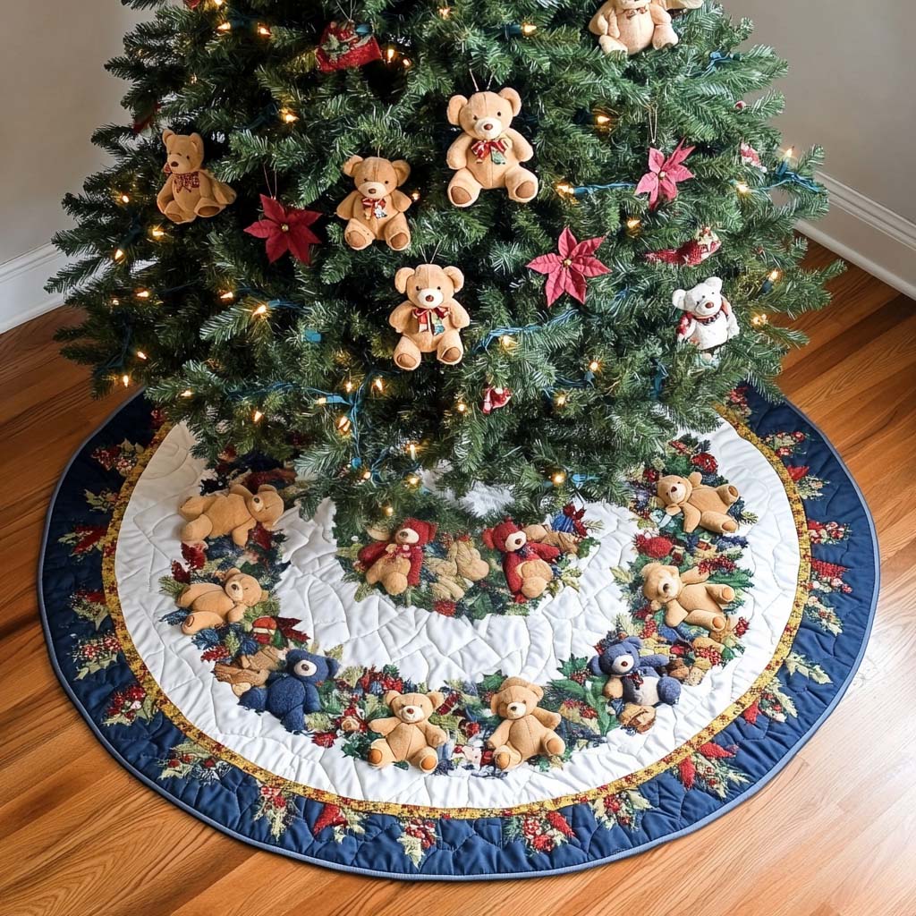 Teddy Bear Wonderland Christmas Quilted Tree Skirt NCU0NT2269