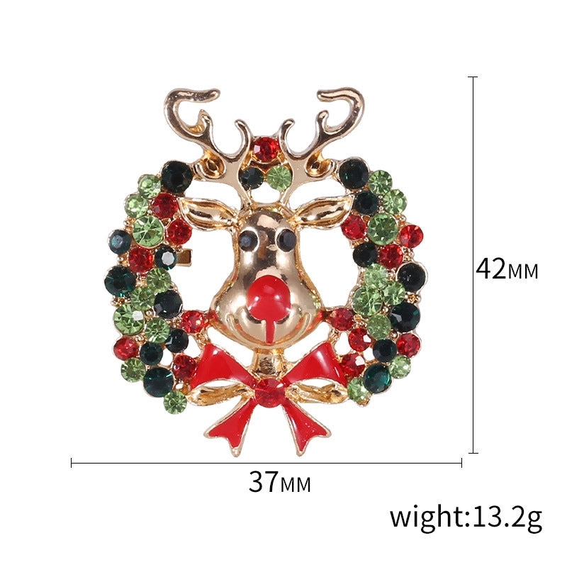 Cute Classic Style Pin Santa Claus Snowflake Elk Alloy Enamel Inlay Rhinestones Unisex Brooches