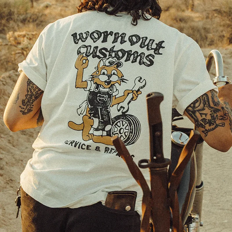 Vintage Cotton Hand-painted Short-sleeved T-shirt