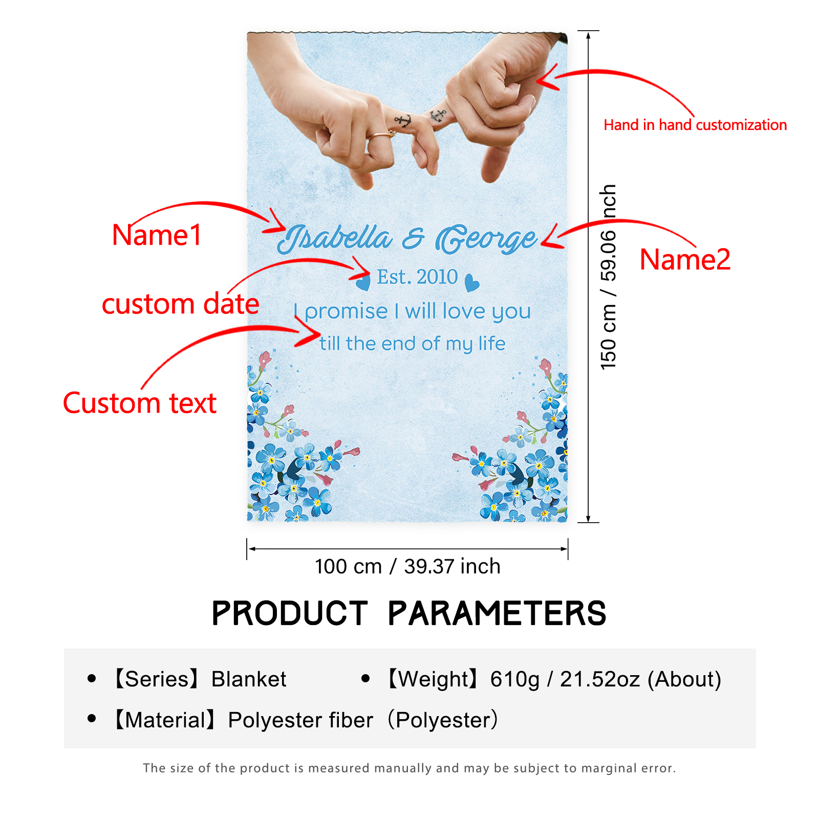Personalized Couple Blanket Finger Gesture Promise Blanket