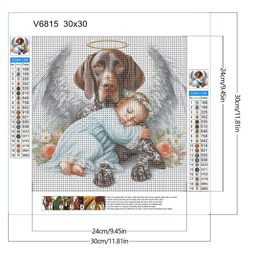 Full Round Diamond Painting 30*30cm - Angel Dog And Baby