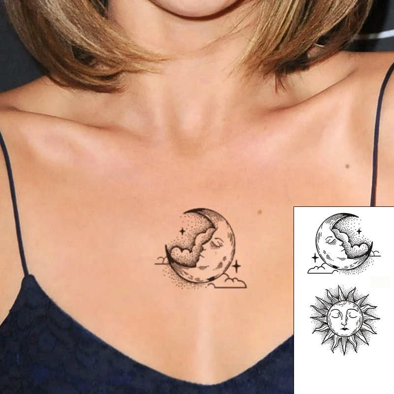 Tattoo Sticker Moon Sun Lunar Star Element Body Art Makeup Waterproof Temporary Women and Men Fake Tatoo