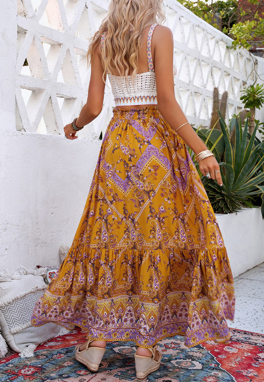Drawstring Waist Bohemian Maxi Dress