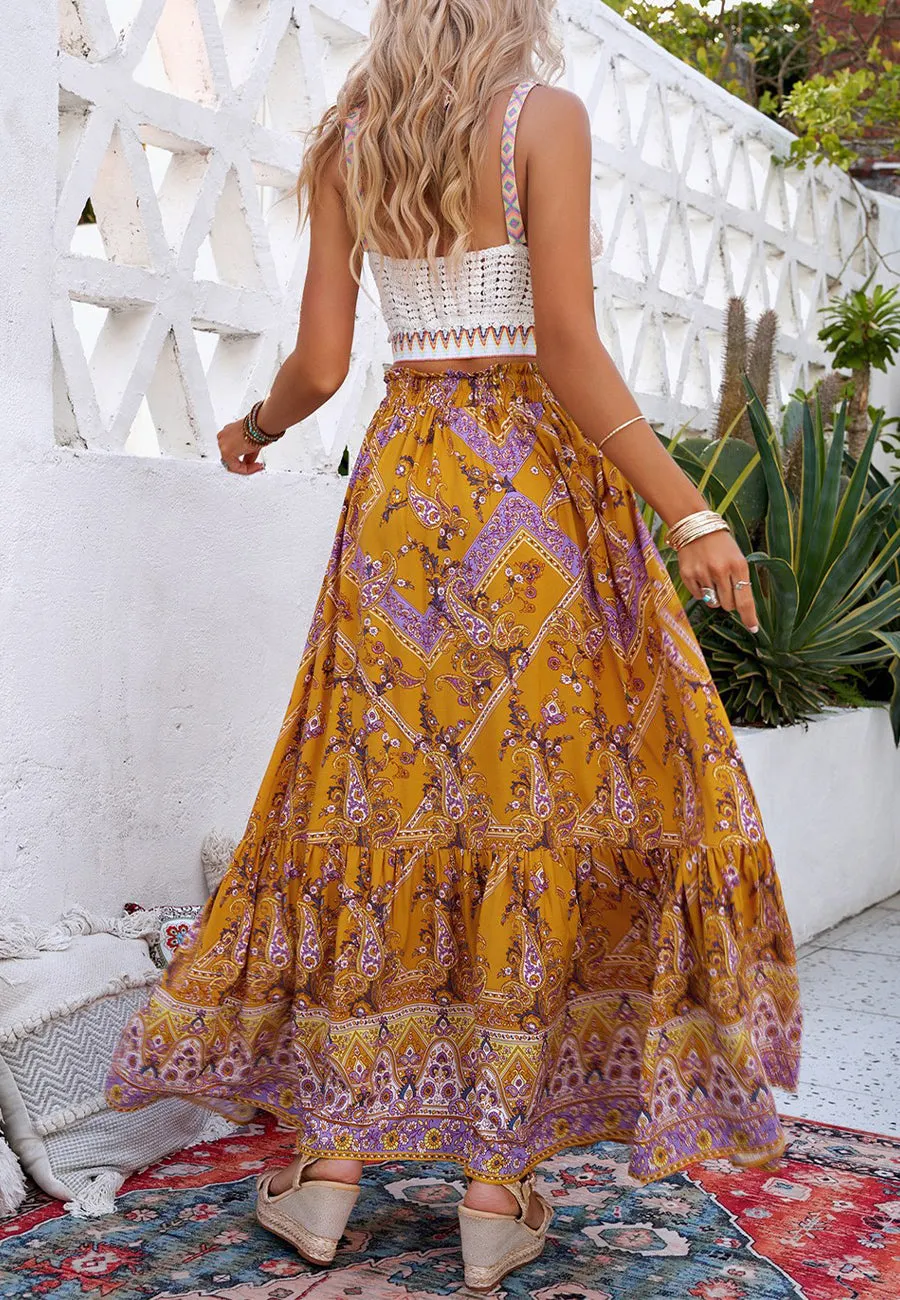Drawstring Waist Bohemian Maxi Dress